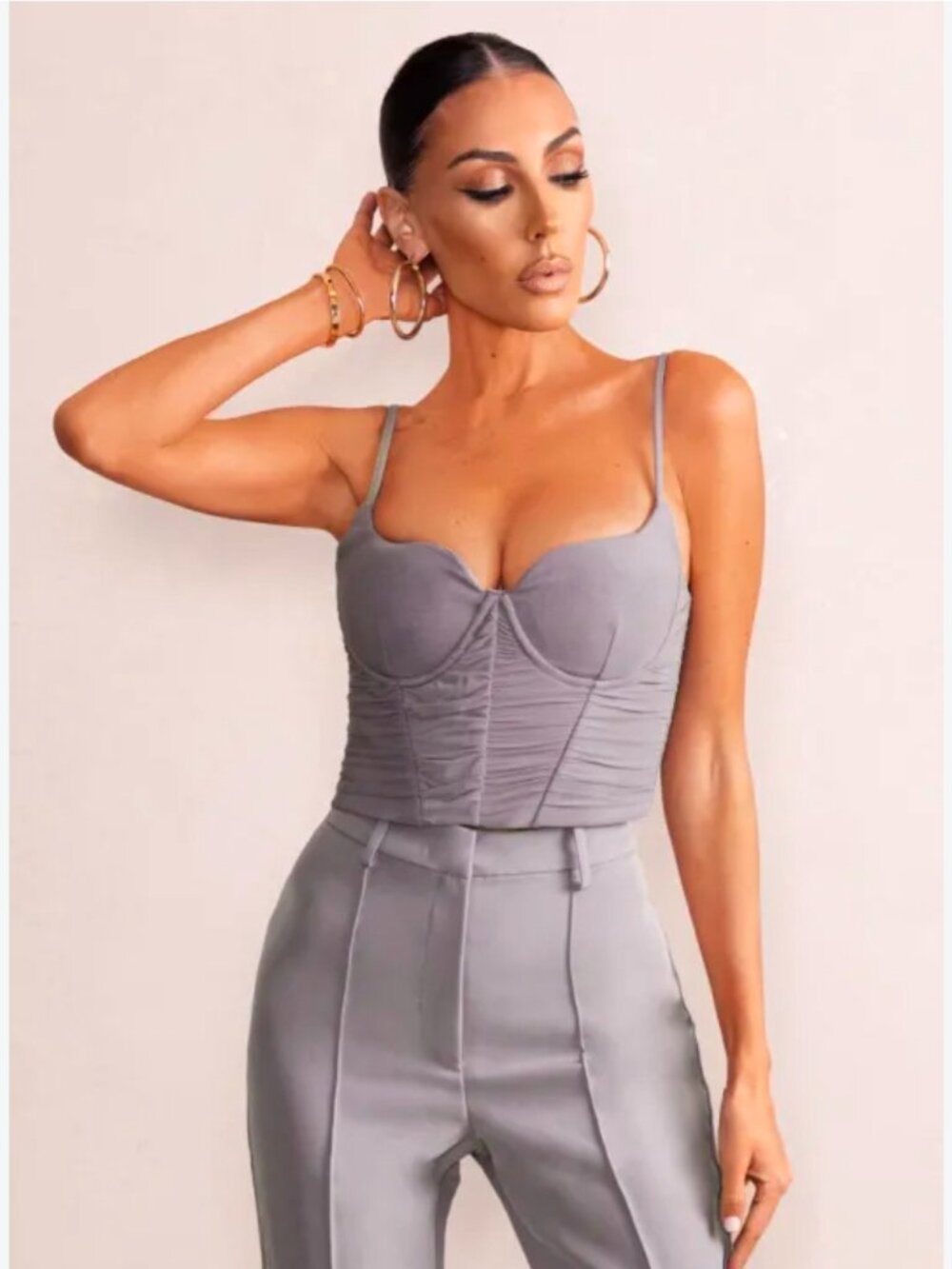 Club L London “Valeria” Slate Grey Mesh Corset Crop Top Size 8